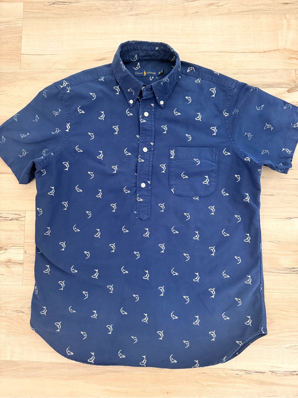 Ralph Lauren Navy Button-Down Short Sleeve Shirt with White Motif